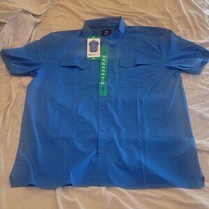 Men's GILLZ Button Up Shirt UPF50+ Short Sleeve Blue XL